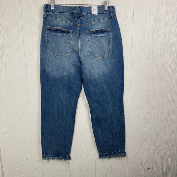 Good American Mid Rise Mom Jeans Sz 4 or 27 Casual Raw Hem Indiago 114 Cropped - Picture 7 of 11